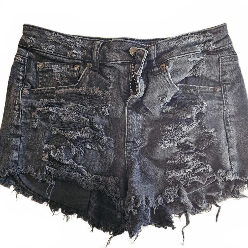 American Eagle Black Distressed Denim Shorts